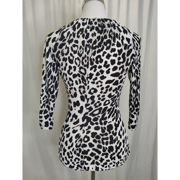 Cache 90s Y2K leopard print blouse rouched key hole 3/4 sleeve XS - Picture 2 of 10